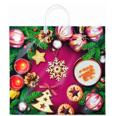 Пакет пласт ручк 37х34+6(80) НГ Печенье (10/100 Арт